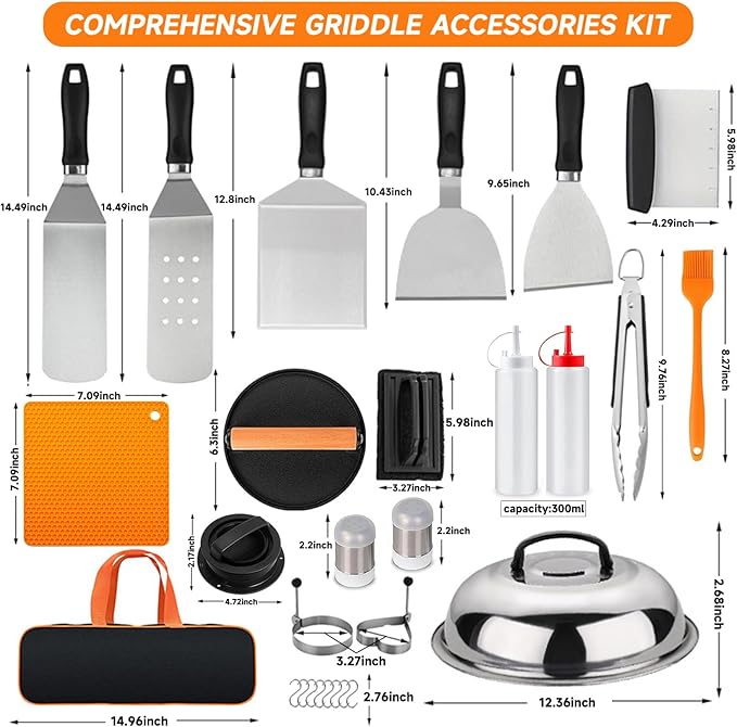 Griddle Accessories Kit for Blackstone, 28Pcs Hibachi Tools Accessories Set for Flat Top Teppanyaki with Griddle Spatula, Burger Press& Trivet Mat, BBQ Christmas Grilling Gifts for Dad,Men