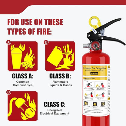 ABC Fire Extinguisher for Home - 2.2lb, Dry Powder Fire Extinguisher, 1A:10-B:C Rated, Certified for Car/House/Kitchen/Truck/Marine/Boat/Vehicle/utv/rv, 2 PACK