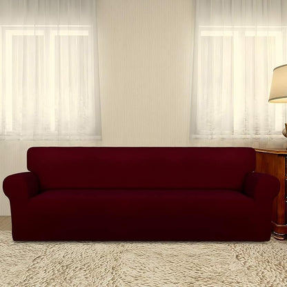 PureFit Stretch Couch Covers for Sofa 4 Seater Slipcovers Wine | 1-Piece Sofa Cover Washable Soft Couch protector, Couch Slipcover with Non Skid Foam and Elastic Bottom for Kids, Dogs