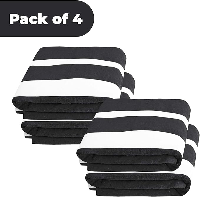 Superior Cabana Cotton Lounge Chair Cover, Outdoor Towel/Chaise Furniture Covers, Terry Cloth, Beach, Spa, Swim Accessories, Pool Chair Cover, Soft, Quick Drying, 32" x 102", Set of 4, Charcoal