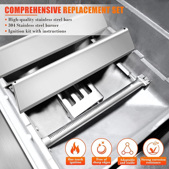 Hisencn 7635 Flavorizer Bars, 69785 Grill Burner, 7642 Igniter for Weber Spirit 200 with Front Control, Spirit E210, E220, S210, S220, for Weber 15.3" Flavor Bars and 18" 304 Stainless Steel Burner