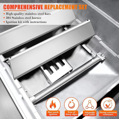 Hisencn 7635 Flavorizer Bars, 69785 Grill Burner, 7642 Igniter for Weber Spirit 200 with Front Control, Spirit E210, E220, S210, S220, for Weber 15.3" Flavor Bars and 18" 304 Stainless Steel Burner