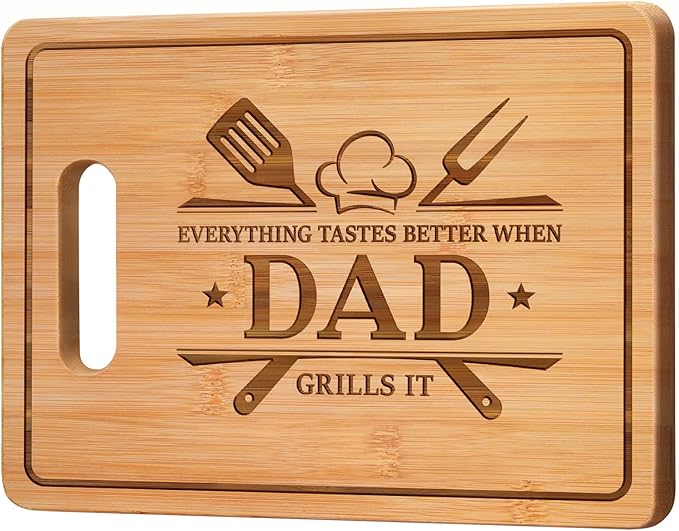 Dad Gifts, Fathers Day Christmas Birthday Gift for Dad, 11x8.5inch Engraved Bamboo Cutting Board from Daughter Son, Present for Father Daddy