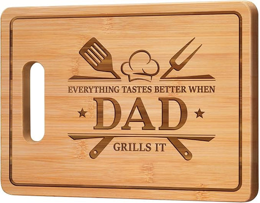 Dad Gifts, Fathers Day Christmas Birthday Gift for Dad, 11x8.5inch Engraved Bamboo Cutting Board from Daughter Son, Present for Father Daddy