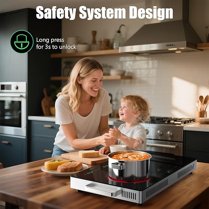 2 Burner Electric Cooktop, Two Burner Electric Stove 24 Inch, Portable Ceramic Cooktop with Handle, SensorTouch & Knob Control, Child Lock, Timer, 9 Power Levels, 110V-120V Plug in, Green