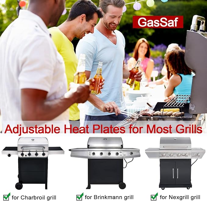 GasSaf Adjustable Heat Plate Shield, Universal Heat Plates for Expert Grill Parts Extend from 11.75" up to 21" L, Flame Tamer Replacement Part for Charbroil Chargriller Brinkmann Thermos Grills 3-Pack