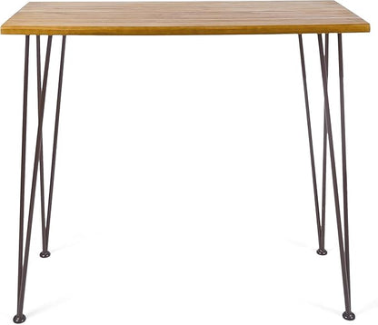 Christopher Knight Home Denali Ouotdoor Industrial Acacia Wood Bar Table with Iron Frame, Teak Finish / Rustic Metal