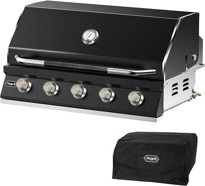 Hygrill STD Series 40-Inch Built In Grill for Natural Gas, Stainless Steel Outdoor Kitchen 5-Burner Grill Head, Black