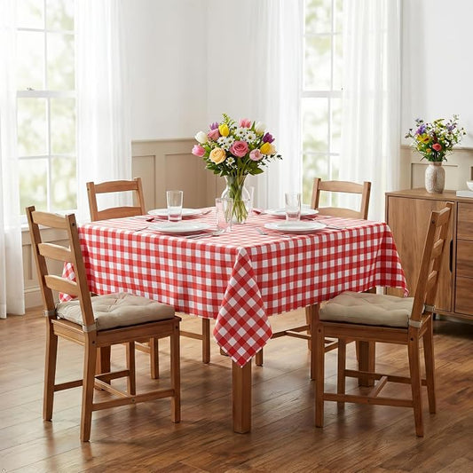 sancua Checkered Vinyl Square Tablecloth Table Cloth, 54x54 Inch | 100% Waterproof Oil Proof Spill Proof PVC Table Cloth, Wipe Clean Cover for Dining Tables, Buffet Parties, Red and White