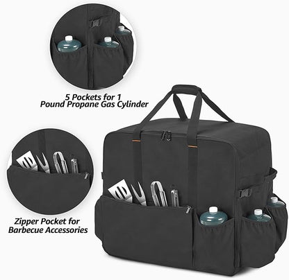 samdew Carry Bag for 22 Inch Tabletop Griddle with Hood, Outdoor Grill Cover Compatible with Blackstone 22 Inch Tabletop Griddle with Hood, Portable Camping Grill Storage Case with Pockets, Bag Only