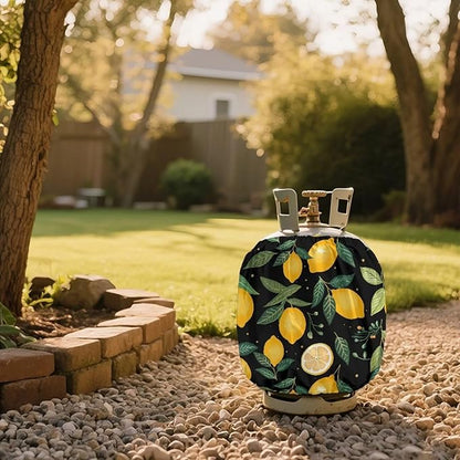 Propane Tank Cover 20lb Gas Tank Cover Outdoor 600D Heavy Duty Waterproof Covers Fits Standard 20 lb Cylinder, 13.7'' x 16.5'' Lemon Leaf