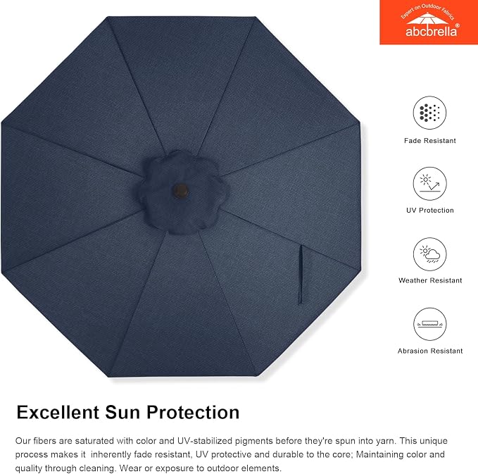 ABCCANOPY OLEFIN® 5-Year No Fading 9FT Outdoor Patio Umbrella(Navy) | Fade & UV Resistant Fabric,8 Fiberglass Ribs，Wind Vent，Crank Lift & Tilt,Outdoor Table Umbrella for Deck,Backyard,Yard