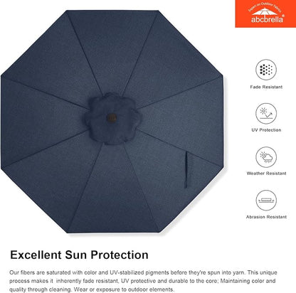 ABCCANOPY OLEFIN® 5-Year No Fading 9FT Outdoor Patio Umbrella(Navy) | Fade & UV Resistant Fabric,8 Fiberglass Ribs，Wind Vent，Crank Lift & Tilt,Outdoor Table Umbrella for Deck,Backyard,Yard