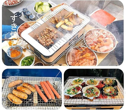 Table Top Japanese Yakiniku Yakitori Charcoal Grill, Traditional Clay BBQ Stove with Grill Mesh for Outdoor Cooking