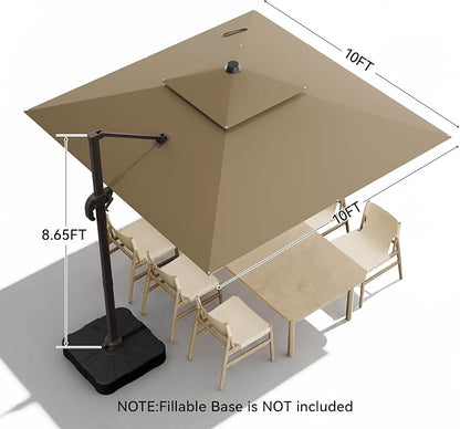 10x10FT Cantilever Outdoor Patio Umbrellas，Double Top Large Square Umbrella Heavy Duty 360°Rotation Offset Outdoor Sun Shade Umbrella for Garden Deck Pool Backyard Patio, Brown
