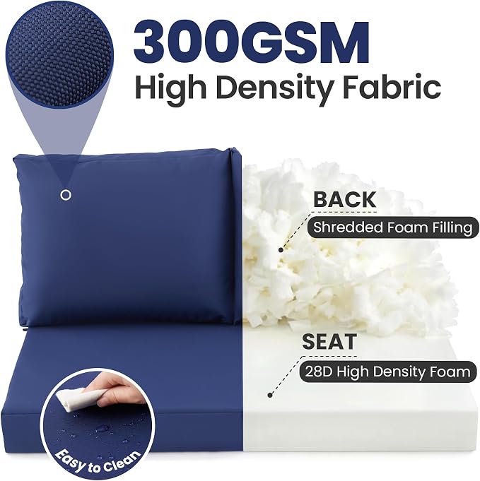 Outdoor Loveseat Cushion Set, 48" x 24" Loveseat Cushions for Outdoor Furniture, Waterproof & Fade-Resistant Patio Furniture Cushions, Deep Seat Cushion for Bench, Swing and Couch, Navy Blue