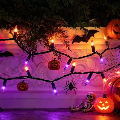 Orange&Purple Halloween Lights, 100 Count, Incandescent Mini Halloween String Lights Outdoor, Black Wire Connectable Tree Light for Garland Xmas Thanksgiving Holiday Patio Home Decor