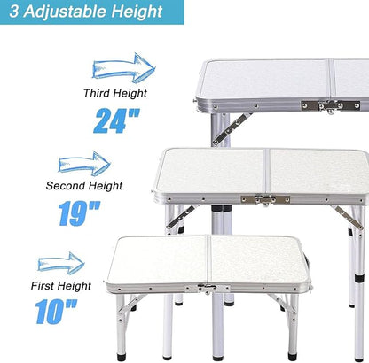 YUFIFAIRY Small Folding Table Portable, 24" L x16 W Foldable Camp Table | Lightweight Aluminum Folding Camping Table for Indoor Outdoor Cooking Picnic, 3 Adjustable Height 10"/19"/24"