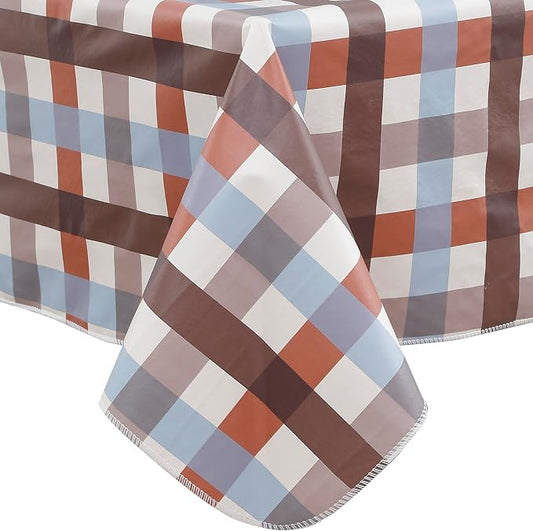 Walrus Heavy Duty Vinyl Tablecloth with Flannel Backing Waterproof Oil-Proof Plastic Table Cloth Stain-Resistant Wipeable Rectangle or Square Table Cover for Indoor and Outdoor (Checkered,52x70 Inch)
