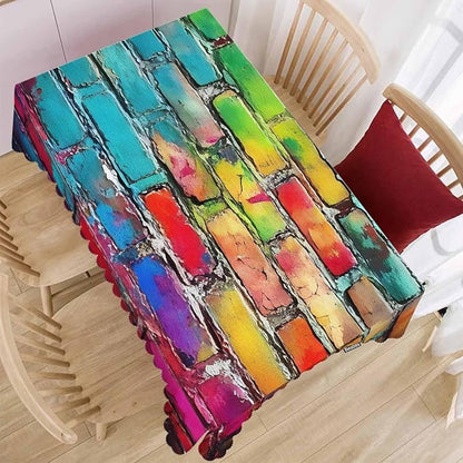 Table Cloth Graffiti Brick Wall, Rainbow Stone Wall Farmhouse Tablecloth Soft Table Cover Tablecloth for Kitchen Dinning Tabletop Decoration, 52x70 Inch Fitted Tablecloths