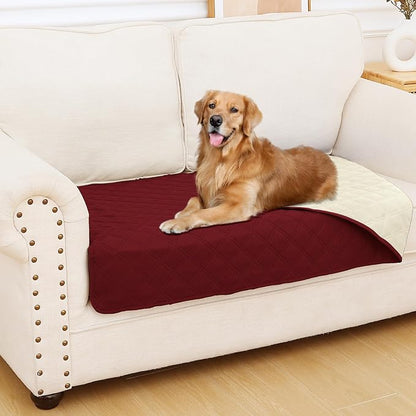 Smiry Waterproof Reversible Pet Couch Covers for Dogs | Pet Friendly, Soft Fabric, Washable Sofa Furniture Protector for Dogs Cat Kids, Checkered (30"x53", Wine Red/Beige)