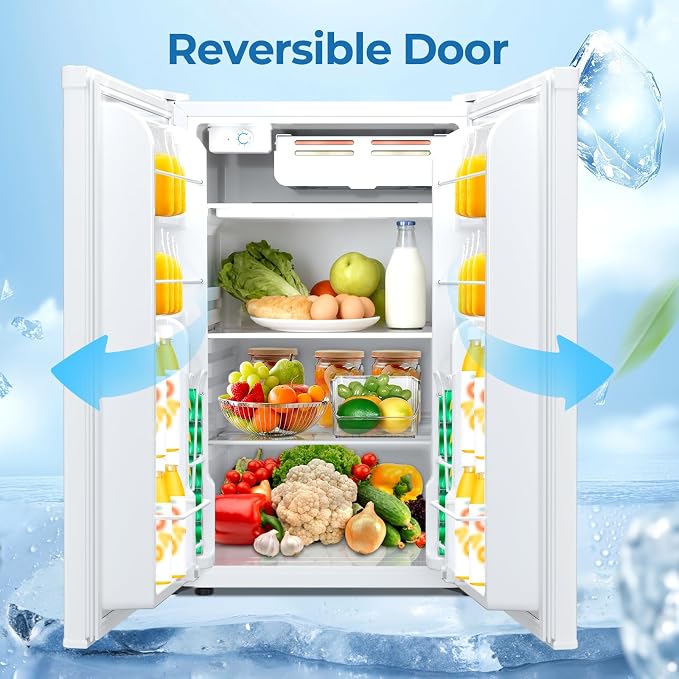 Electactic 4.5 Cu.ft Mini Fridge with Freezer, Compact Refrigerator with Reversible Single Door, Adjustable Thermostat, Low Noise, Energy Efficient for Office, Dorm, Bedroom, Apartment White