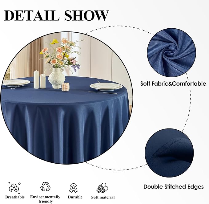 6 Pack Navy Blue Round Tablecloths 120 Inch for Dining Tables | Washable Decorative Linen Polyester Table Cover for Banquets Buffets Parties and Weddings