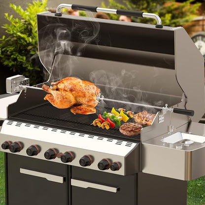 onlyfire Universal Grill Rotisserie Kit with 37"×1/2" Hexagon Spit Rod | Stainless Steel 110V Electric Motor, Does Not Fit Weber Gas Grills