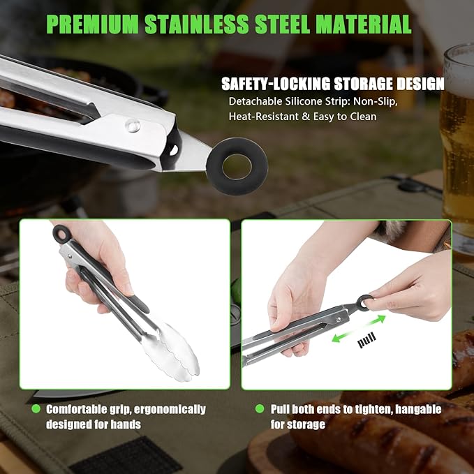 2 Piece Grilling Tool Set – 2-in-1 Scissors & Knife with Magnetic Sheath + Stainless Steel Tongs, High-Hardness Steel Shears - Grill Utensils Set, BBQ Grill Accessories Perfect Grill Gifts for Men