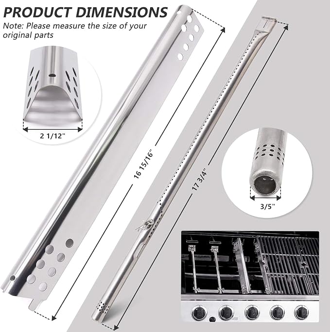 Criditpid Grill Replacement Parts for Charbroil Performance 463276517, 463244819, 463347519, 463347017, 463377319, 463342119, Grill Heat Plates, Burner Tube, Crossover Tube.