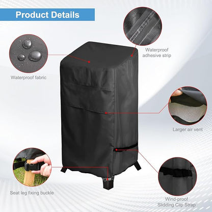Electric Smoker Covers for Outside - Waterproof 40 Inch Vertical Smoker Cover for Most Gas Propane BBQ Smokers (23W x 17D x 39H inches, Black) Smoker Grill Cover Nonfading and Windproof