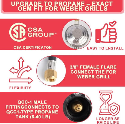 Natural Gas to Propane Conversion Kit for Weber Genesis I/II E/S-210 310 330 410 610,SX/EX/SE-210/310/315,Spirit II 210/310/315,5FT Propane Regulator Hose with 14 LP Orifices (3 Sizes) & 3/8" Fittings
