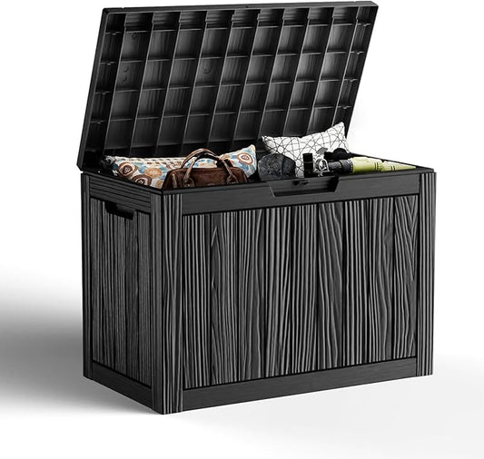 45 Gallon Resin Deck Box Outdoor Storage Box for Patio Furniture,Outdoor Cushions,Garden Tools and Pool Supplies,Waterproof,Lockable(Black,45Gallon)