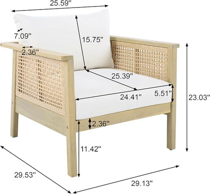 Christopher Knight Home Teras Acacia Wood Lounge Chair Outdoor Set of 2 with Removable Cushion, Solid Wood Patio Accent Chair with PE Wicker Accents, Patio Furniture Set Sofa Chair, Light Teak+Cream