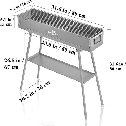 WILLBBQ Commercial Quality Portable Charcoal Grills(31.6x7.1x5.1 inch) with Grill Storage Bag