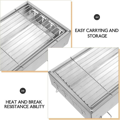 SHINEOFI Portable Outdoor Bbq Rack Foldable Stainless Steel Charcoal Grill Stove 36x26.5x17.5cm Camping Picnic Barbecue Cooking Equipment