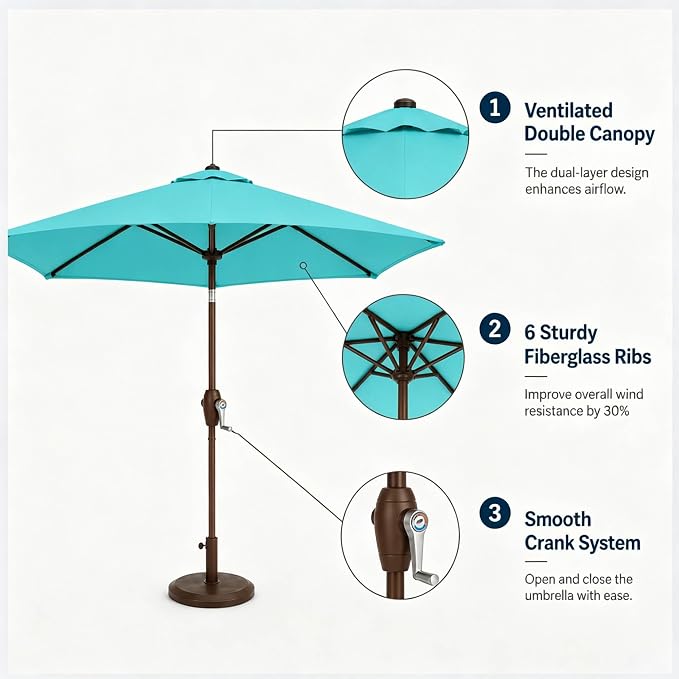 7.5ft Patio Umbrella, Outdoor Table Market Umbrella with Smooth Crank Lift, 6 Windproof Fiberglass Ribs, UPF50+ UV Protection for Deck, Pool, Garden and Backyard
