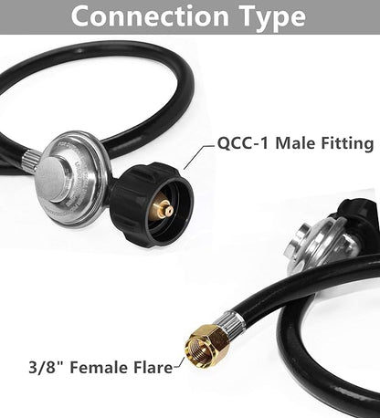DOZYANT 8 Feet Universal QCC1 Low Pressure Propane Regulator Grill Replacement with 8 FT Hose for Most LP Gas Grill, Heater and Fire Pit Table, 3/8 inch Female Flare Nut