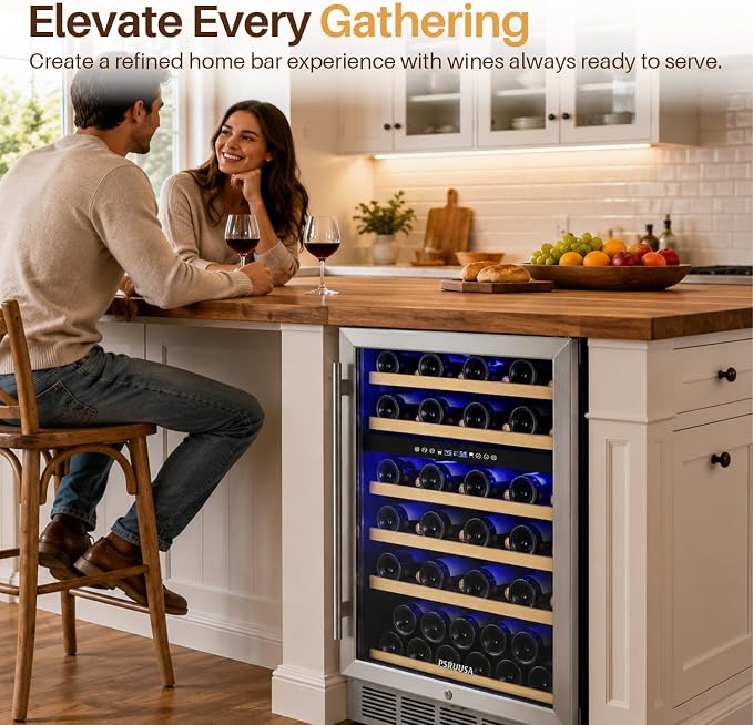 24 Inch Wine Fridge Dual Zone Wine Cooler Holds 46 Bottles, Temperature Control, Built-In or Freestanding Under Counter Wine Refrigerator with Glass Door for Kitchen, Home Bar