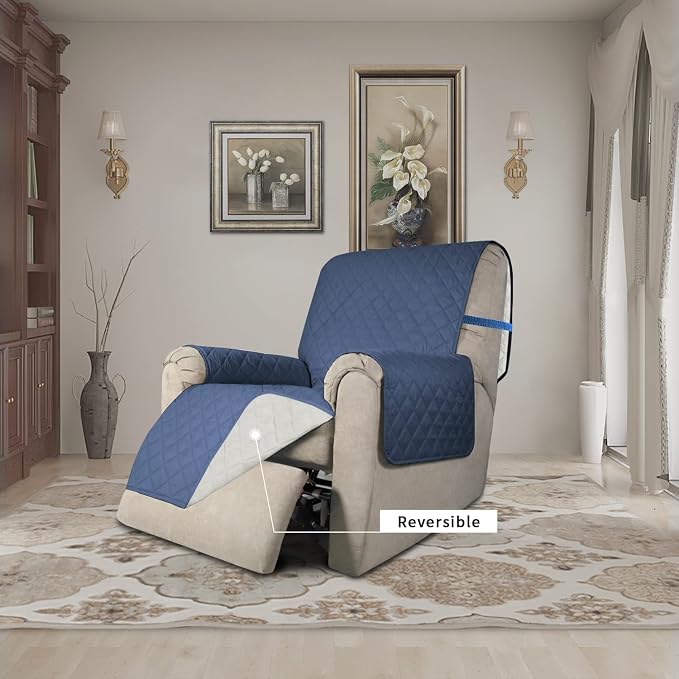 Easy-Going Reversible Couch Cover, Recliner 19 in, Dark Blue/Ivory | Machine Washable Slipcover For Dogs, Water Resistant Furniture Mat For Living Room, Non-Slip Sofa Cover, Pet Friendly