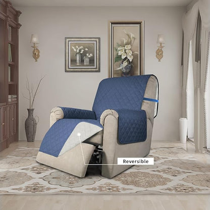 Easy-Going Reversible Couch Cover, Recliner 19 in, Dark Blue/Ivory | Machine Washable Slipcover For Dogs, Water Resistant Furniture Mat For Living Room, Non-Slip Sofa Cover, Pet Friendly