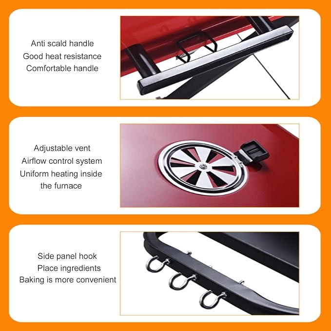 Portable Charcoal Grill with Wheels, Foldable BBQ Grill for Outdoor Cooking, Heavy Duty Charcoal Barbecue Grill for Camping Griddle, Backyard, Patio, Picnic Grilling, Travel