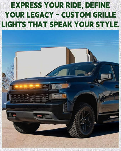 LED Grill Lights for 2019 2020 2021 Chevy Silverado Accessoreis | Clip On Front Grille Insert Light Bar Head Lamp Fits Silverado Trail Boss,WT,Custom Only