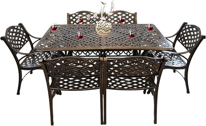 58.66" Bronze Aluminum Hollow Pattern Outdoor Dining Table, Fits 8, With Umbrella Hole