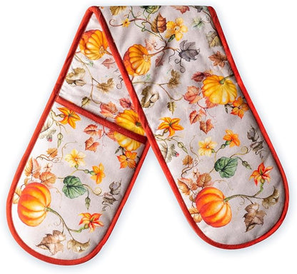 Maison d' Hermine Double Oven Mitts 100% Cotton Double Oven Glove (7"x35") | Heat Resistant BBQ Cooking Gloves with Loop Baking Kitchen Home Hotel Farmhouse Thanksgiving Christmas - Potiron