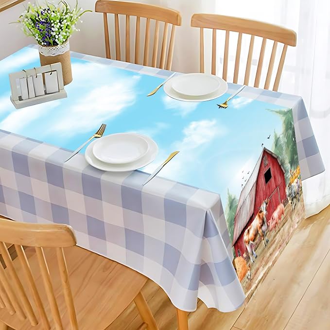 Farm Animal Theme Table Runner, Barnyard Theme Linen Fabric Table Runner for Everyday Use 72 x 13 Inches, Washable Table Cover for Indoor Outdoor Kitchen Dining Table Decor