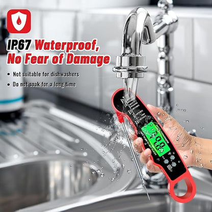 Meat Thermometer Digital, Instant Read Digital Meat Thermometer | IP67 Waterproof, Backlight, Hold Function, Magnet, LED screen, for Kitchen, Beef, Grill, BBQ, Candy, Turkey