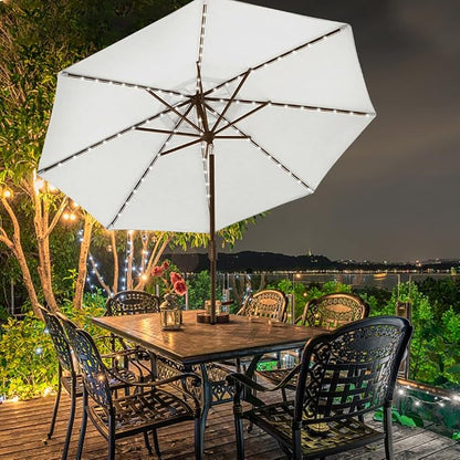 EliteShade USA 10-Year-Non-Fading 9ft Market Patio Umbrella, Commercial Grade Table Sun Umbrella with 80 Solar LED Lights, Crank Open, Windproof & UPF 50+ UV Protection for Garden, Deck, Pool, Backyard, White