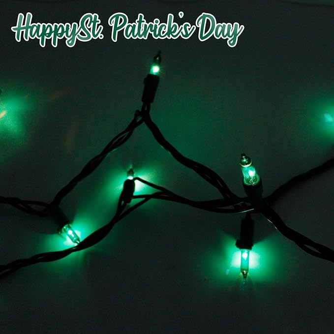 Green Christmas Lights, Green String Lights 25FT 100 Incandescent Bulbs with Green Wire for Christmas Tree, Garland, Indoor & Outdoor St Patricks Day Decoration