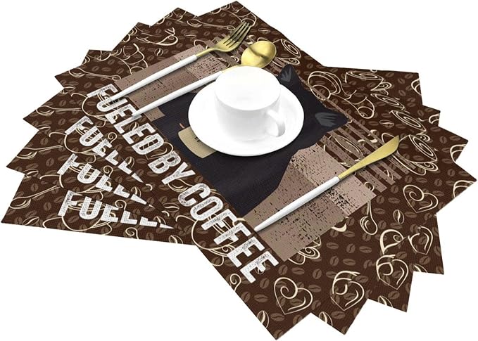 Vintage Cat Placemats Set of 4 Linen 12"x18" Retro Coffee Place Mats | Washable Heat-Resistant Cute Kitchen Table Mats for Dining Outdoor Home Decor